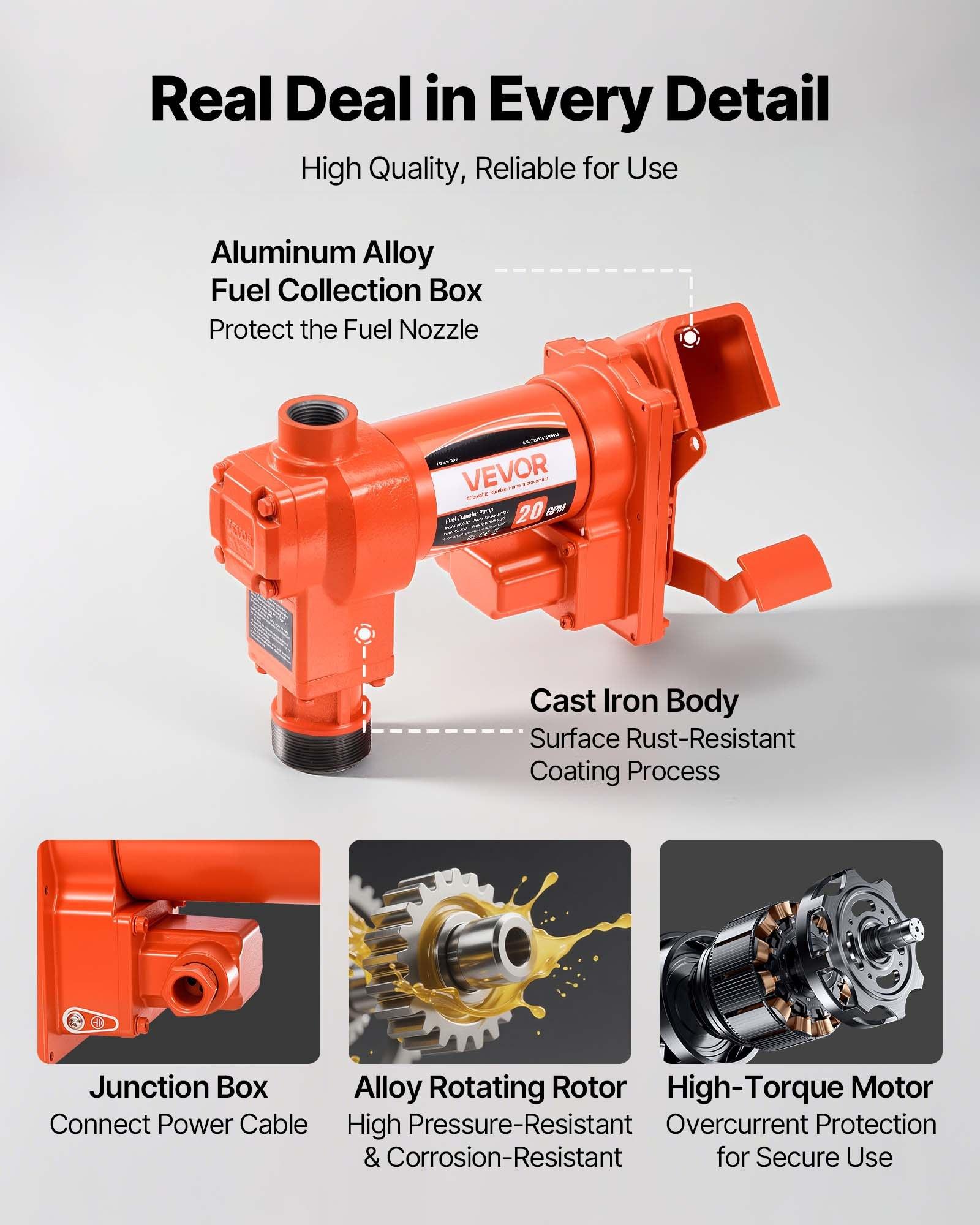 VEVOR Fuel Transfer Pump, 12V DC 20 GPM 1/4 HP Diesel Pump, Extractor Pumps with Manual Nozzle, Discharge Hose and Suction Pipe, for Gasoline, Diesel, Kerosene, Ethanol-Methanol Blends & Biodiesel VEVOR Fuel Transfer Pump, 12V DC 20 GPM 1/4 HP Diesel Pump, Extractor Pumps with Manual Nozzle, Discharge Hose and Suction Pipe, for Gasoline, Diesel, Kerosene, Ethanol-Methanol Blends & Biodiesel