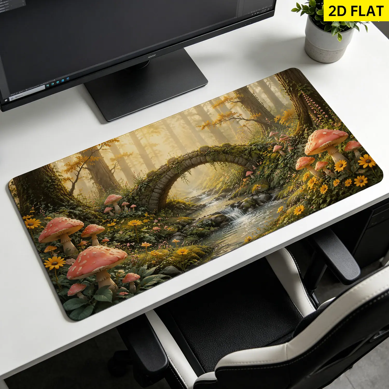 4Pcs Fairy Forest Mushroom Bridge Shower Curtain Set, Bathroom Set with 12 Hooks, Non Slip Bathroom Rug Mat, Toilet UShape Mat, Toilet Lid Cover Pad, Rustic Home Decor, Nature Bathroom Decor, Spa Gift Supplies