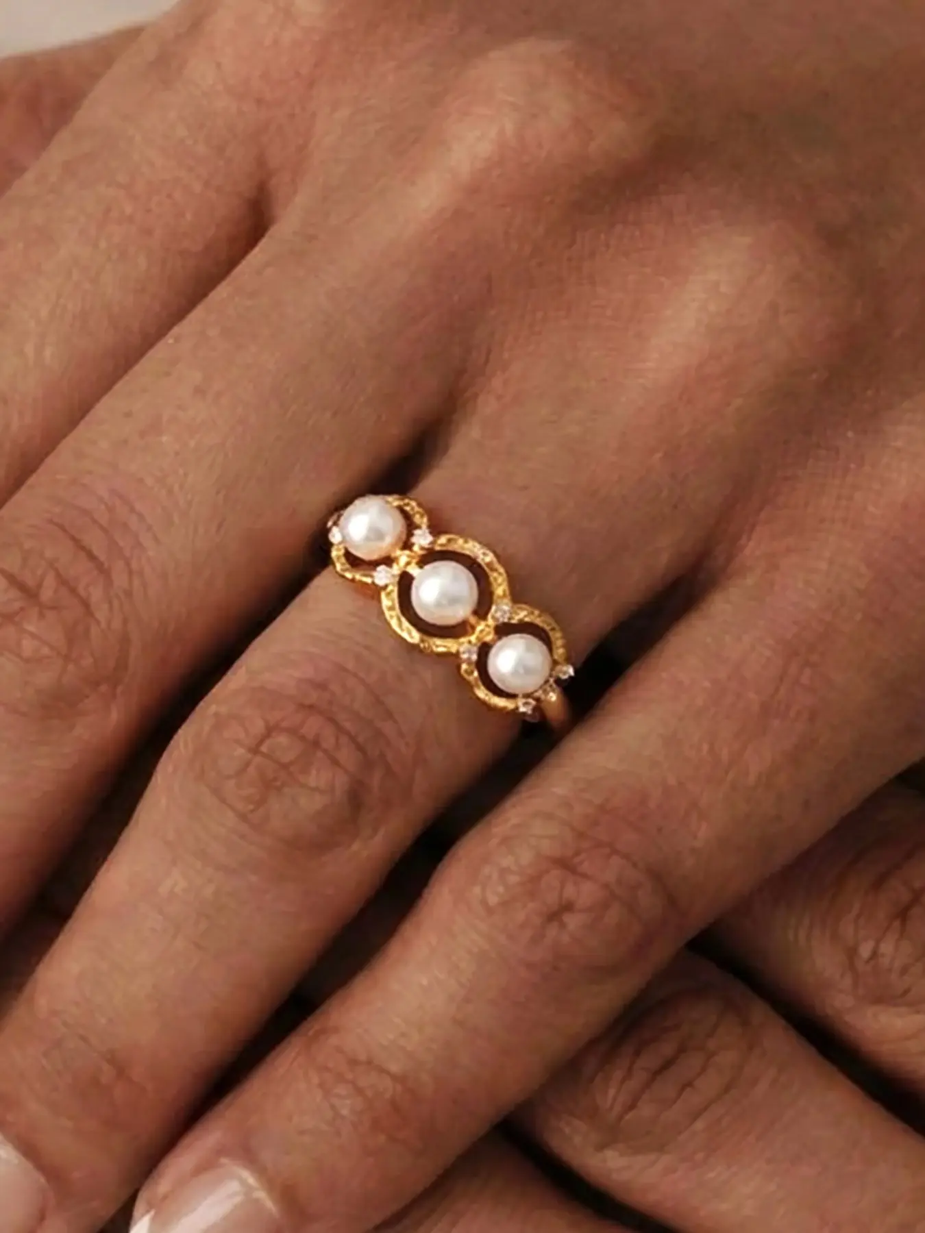 European and American Style 5a Zircon Shell Bead Ring, Adjustable Side Opening Stainless Steel Plated Finger Ring, Fashion Jewelry