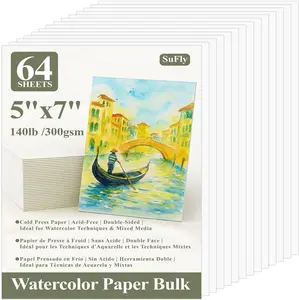 SuFly Water Color Paper Pad 5"x7" - 64 Sheets 140lb Cold Press Watercolor Paper Bulk, Water Color Paint Paper for Kids & Artists, White Painting Paper for Watercolor, Acrylic.