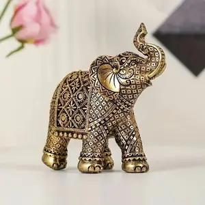 1Pcs Resin Gold Elephant Statue  Lucky Charm Sculpture, Resin Figurine Statue, Decorative Statues, Indoor/Outdoor Decor  Perfect for Entryway, Office, Home  New Year & Christmas Gift  Adds Prosperity to Any Space