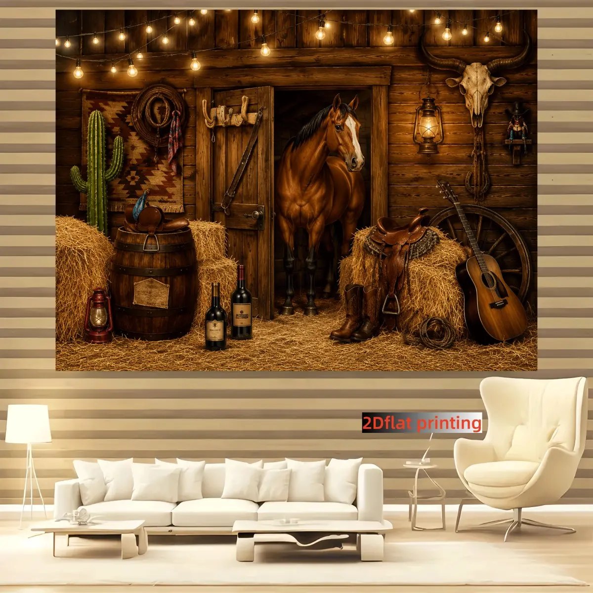 1PC 2D Flat Retro Western Log Cabin Stable Cowboy Style Party Background Fabric Polyester Fiber Suitable for Living Room Bedroom Office Anniversary Home Decor Indoor and Outdoor Party Photography Cowboy Themed Party Decoration