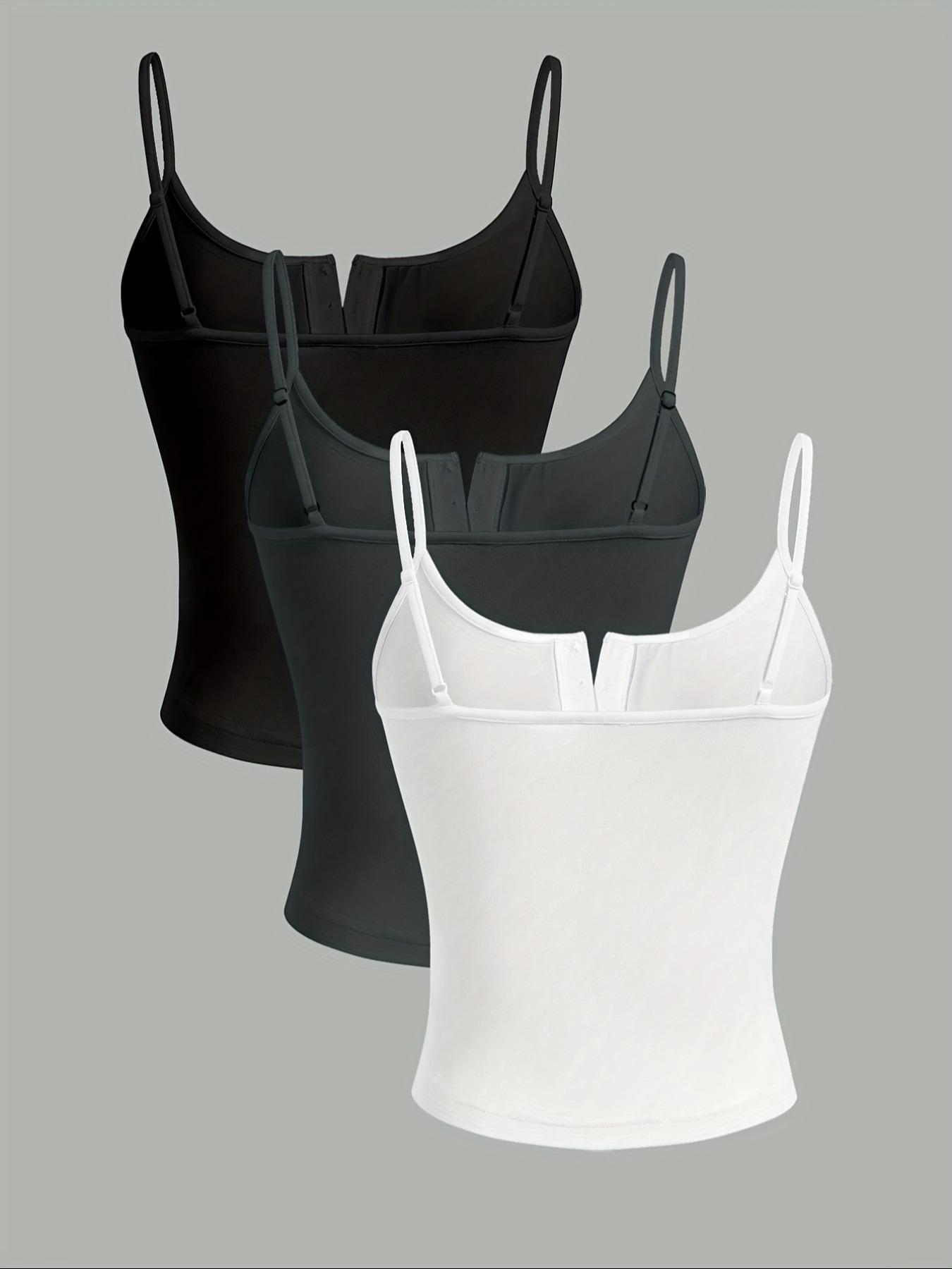 3pcs women's casual fashion sports multi button round neck solid color suspender top mixed three piece set