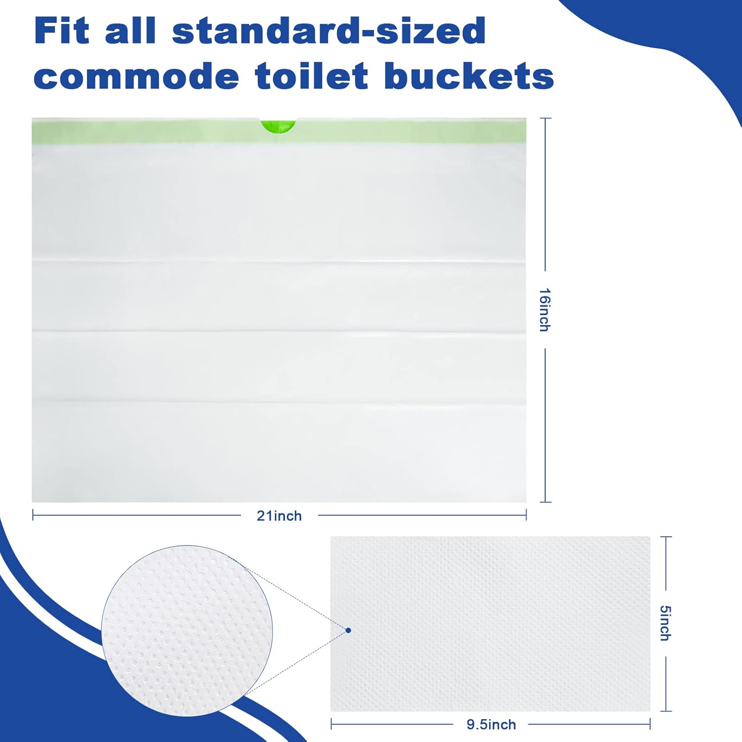 60 Pack Commode Liners with Absorbent Pads, 60 Bedside Commode Liners and 60 Commode Pads, Portable Toilet Liners for Commode Bucket| Universal Fit| Make Cleanup Simple