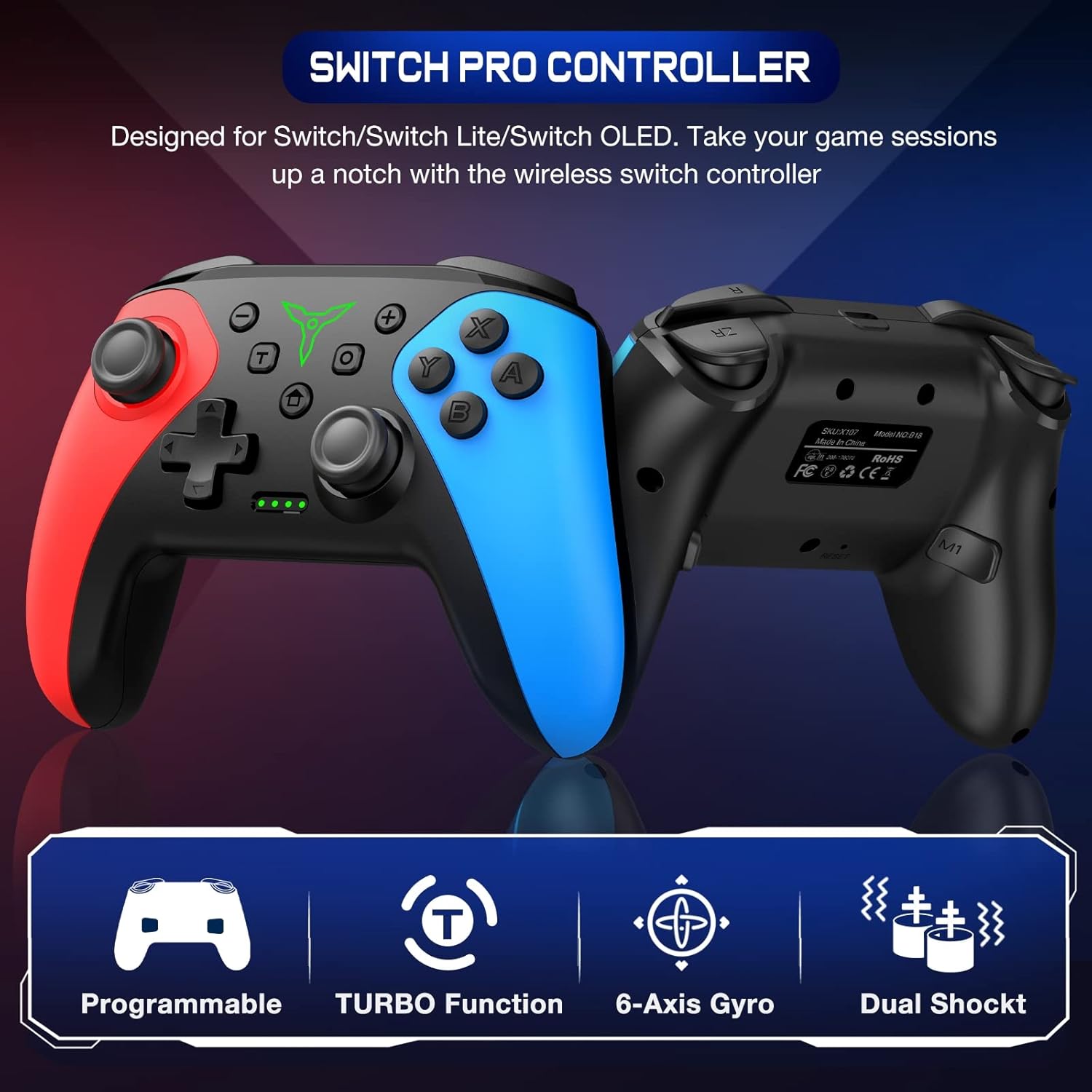 Wireless Switch Controller for Switch/Lite/OLED Controller, Switch Controller with a Mouse Touch Feeling on Back Buttons, Extra Switch Pro Controller with Wake-up,Programmable, Turbo Function