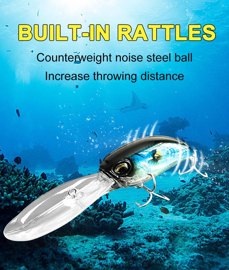 Deep Diving Sinking Minnow Lures Long Lip Crankbait Realistic Swimbaits Sharp Treble Hooks Durable Hard Baits for Freshwater Saltwater Bass Walleye Trout Outdoor Fishing Angling Tackle Accessories