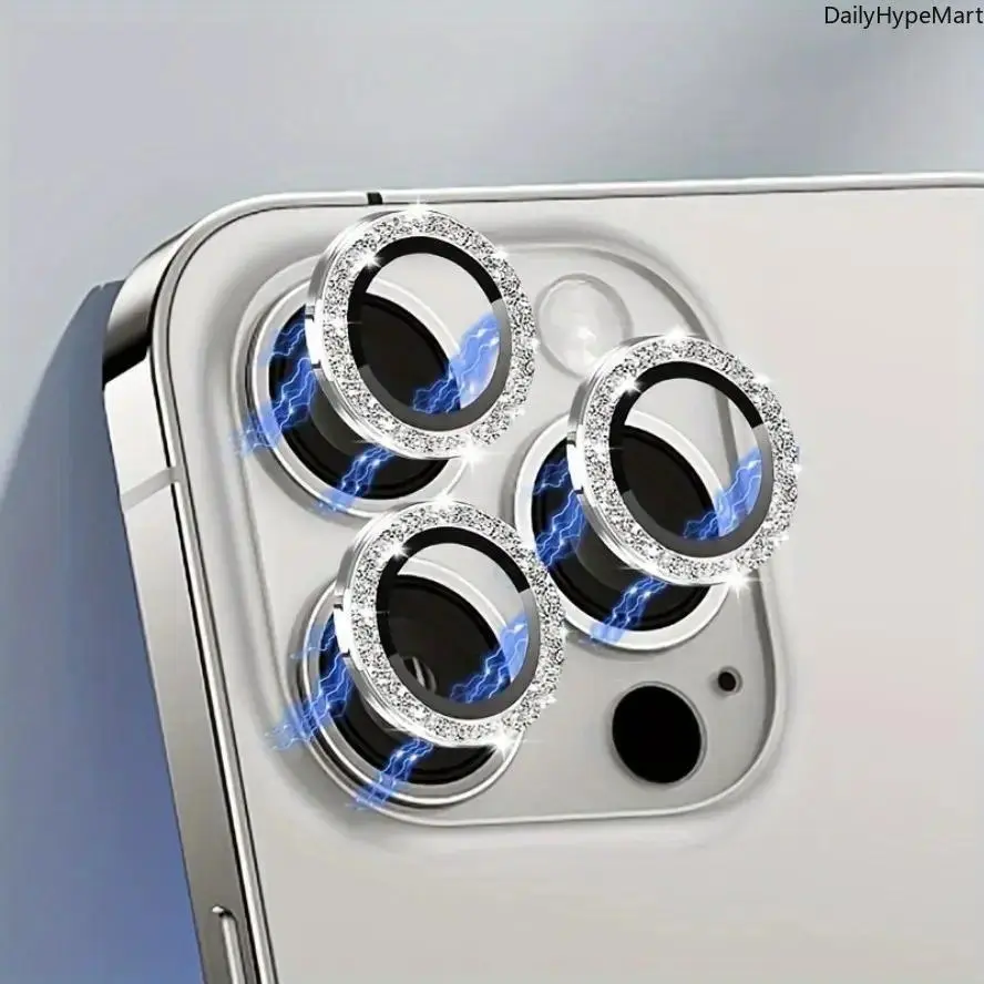 Glitter Bling Protective Camera Lens Protector with Protection Function, Fashion Accessory for iPhone Series, Funky, Peppy, Accessories, Glamorous, Camera Cover