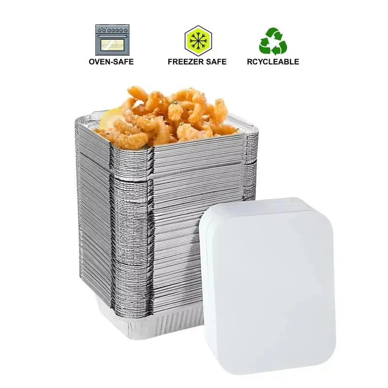 6a Grade Aluminum Foil Food Box with Lid, 600ML Disposable Takeout Container, Microwave & Freezer Safe, Outdoor Meal Packing Box