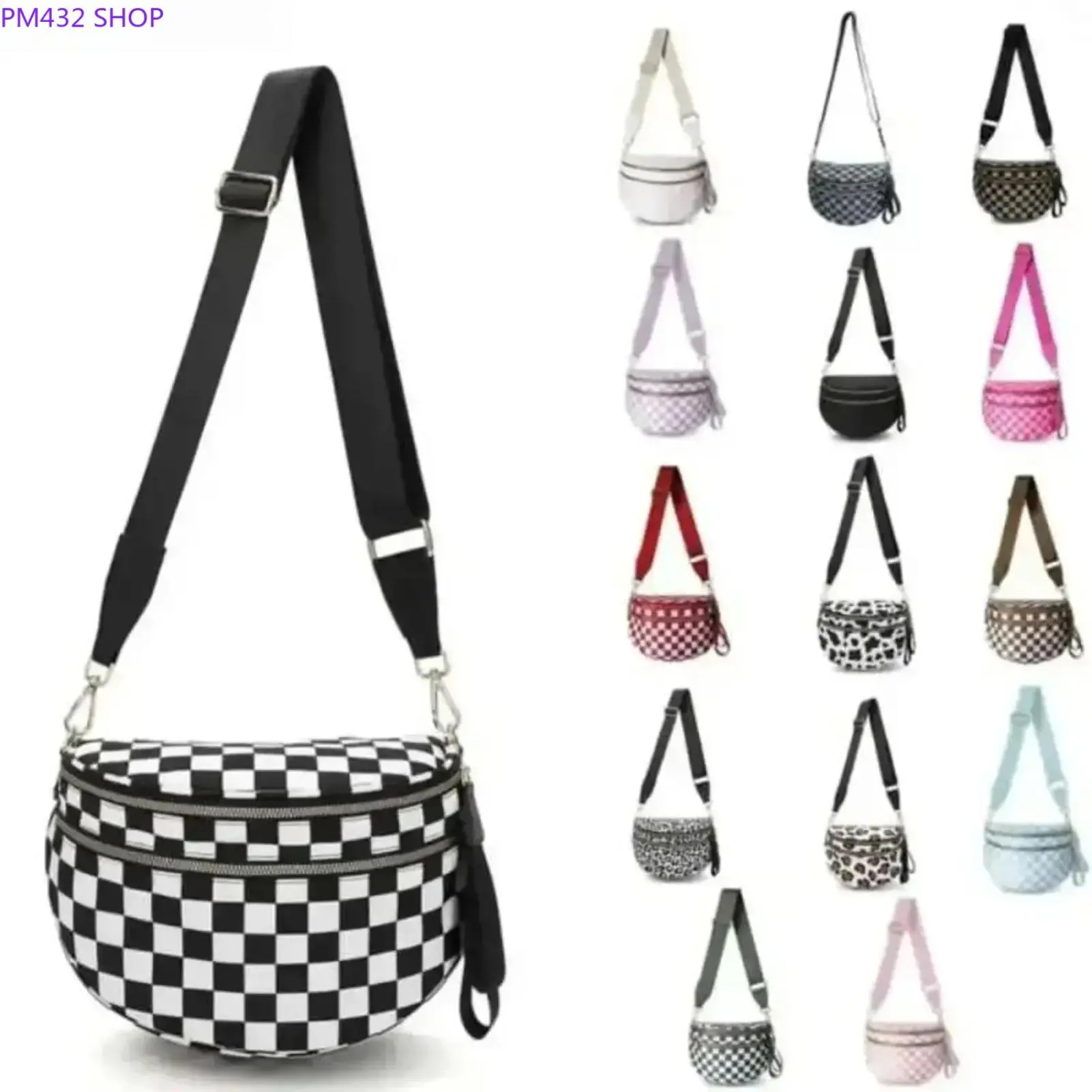 Women’s Y2K Checkered Nylon Fanny Pack – Adjustable Crossbody Belt Bag, Large Capacity Waist Pouch, Trendy Sling Purse for Festivals, Outdoor Activities & Streetwear Fashion