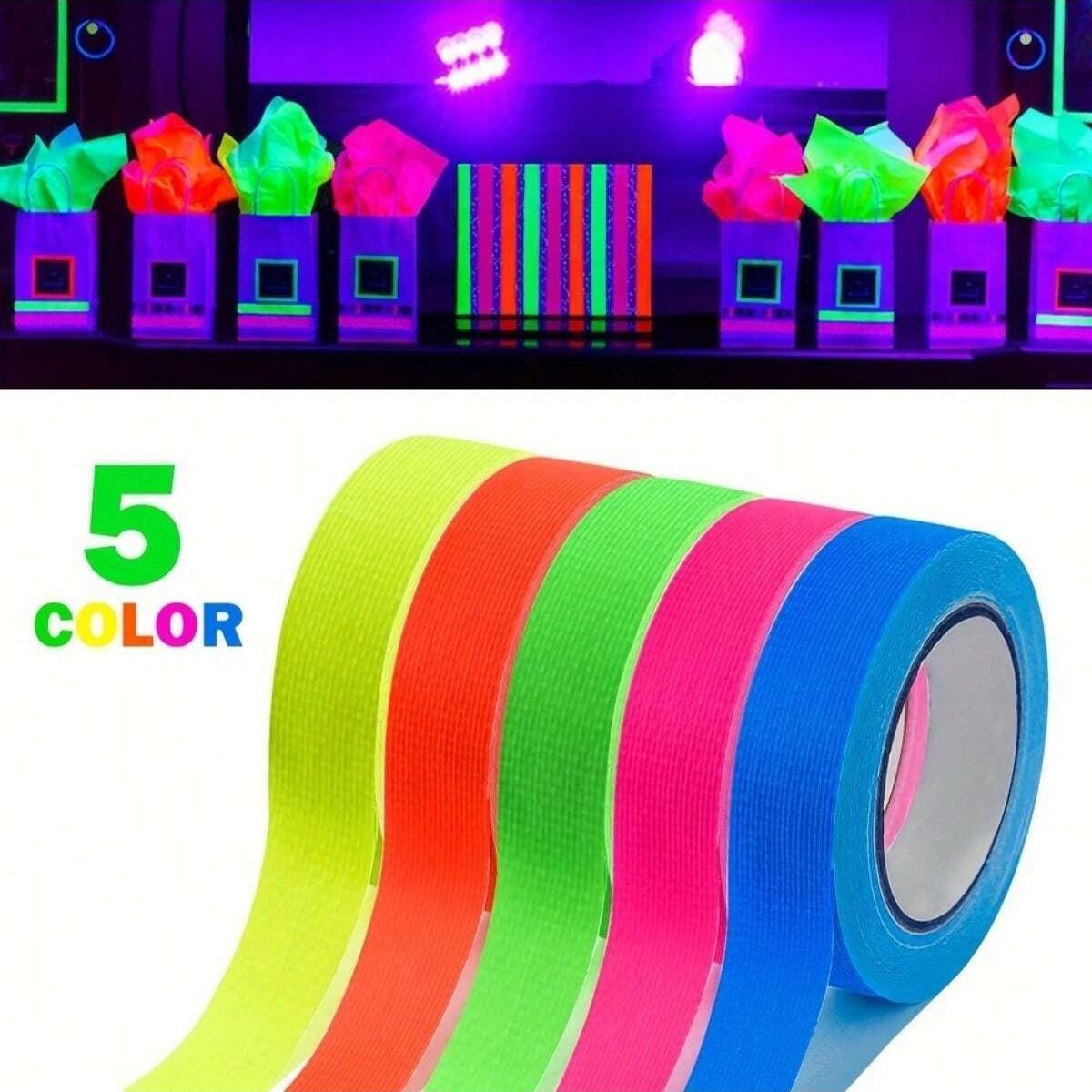 6 Neon Tape Strips, 6 Colors, Fluorescent Tape, UV Light, Fluorescent Gaffer Tape, Neon Color Party Decoration