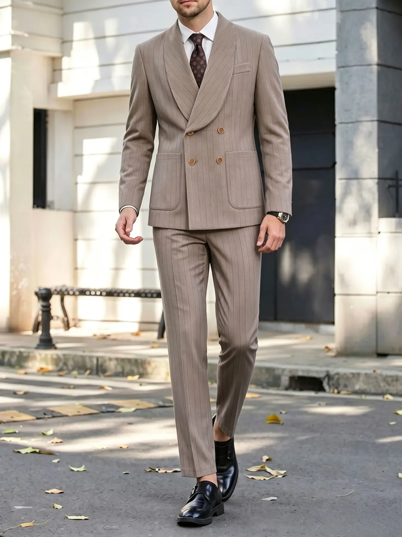Retro Striped Two-Piece Suit, Evening Atmosphere Men's Blazer, Slim-Fitting Long Sleeve Pants, All Seasons Wear
