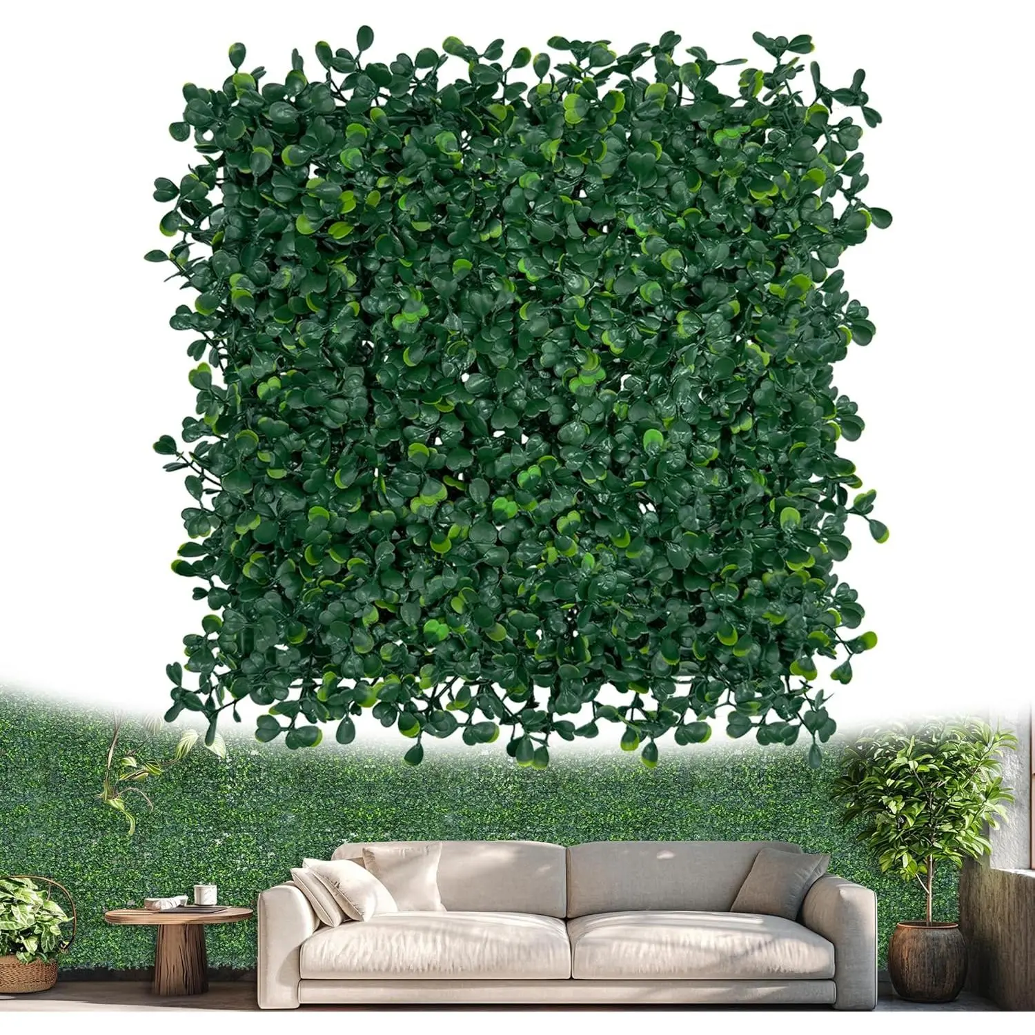 Artificial Grass Wall Greenery Backdrop, 10X10 in 6P (4.2 sqft) |   UV-Anti, Fake Ivy Vine Balcony Fence, Outdoor Privacy Screen, Green Boxwood Leaf Panels, Indoor Home Faux Plant Decor