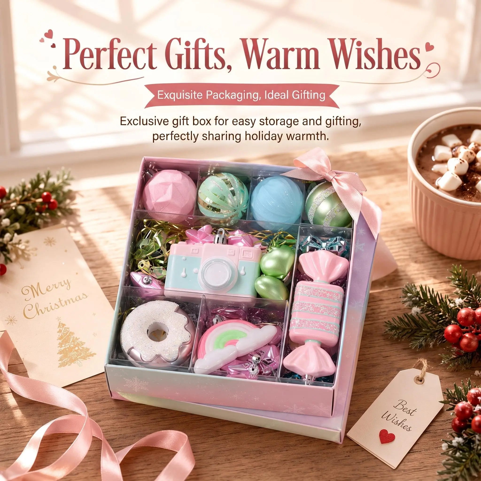 Christmas Macaron Ball Set, Assorted Candy Series Painted Plastic Balls, Christmas Tree Ornaments, Festive Holiday Decorations