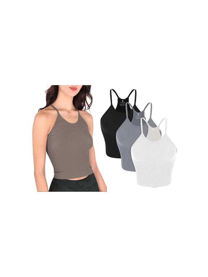 Women's Solid Wireless Athletic Fitted Sports Bra, Breathable Comfortable Sports Top for Yoga Gym Workout Tennis Pickleball, Ladies Sportswear Clothing for All Seasons, Solid Basic Bra, Sports Crop Top