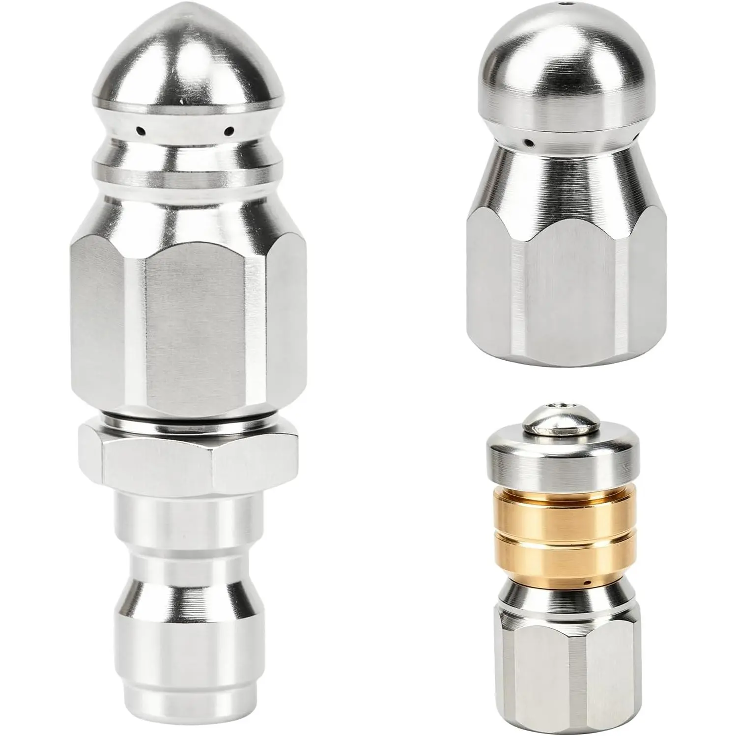 Sewer Jetter Nozzle Kit, 3 count Stainless Steel Rotating Button Nose