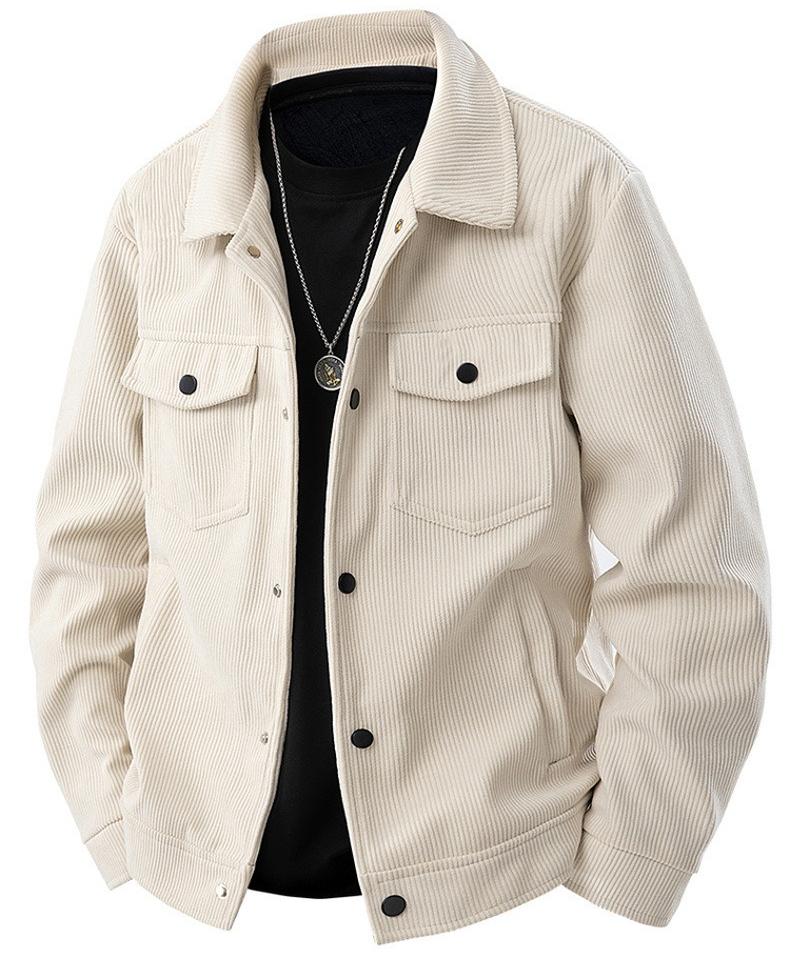 BIGWIG autumn and winter men's corduroy jacket, lapel work jacket, men's warm jacket, men's coat, easy to care for, solid color design, autumn layering items, full zip quilted lining, casual loose warm, vintage wool coat