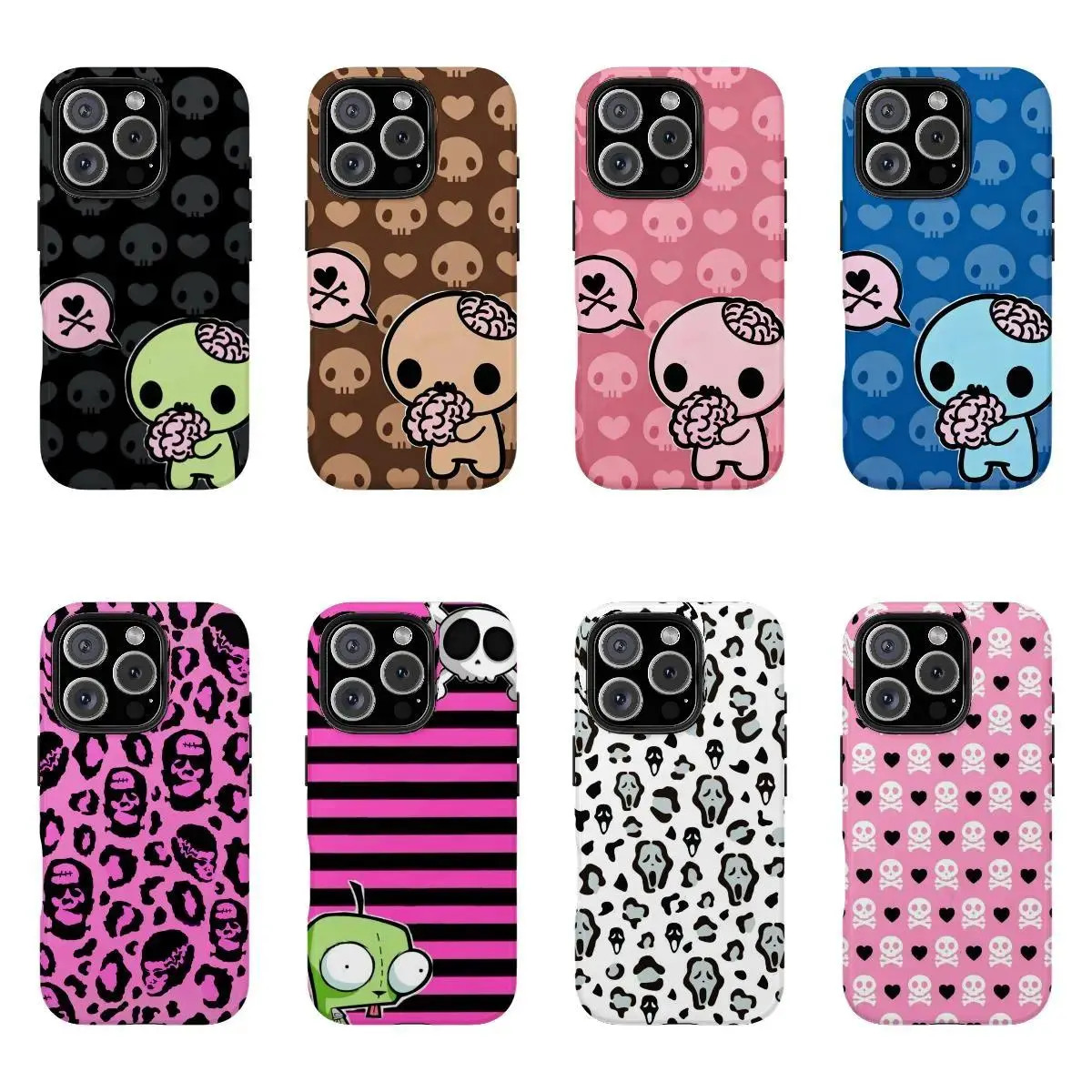 Y2k Kawaii EmO Z0mble Phone Case Phone Case l Pink Black Polka Dot Skull PatternProtective Cover picture