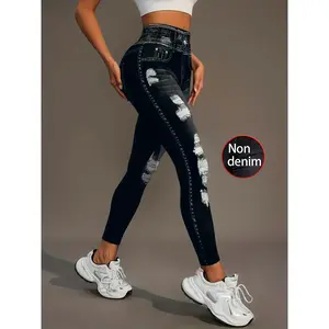 Women's Sports Leggings - Polyester Knit Vintage Fabric Jegging, Butt-lifting, Tummy-tucking, Modern, Stylish, Comfortable (Non-Printed, Non-Textured)