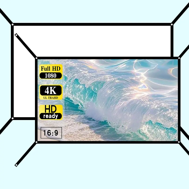 60-72-84-100-120-150 inches, multifunctional double-sided, easy to clean, soft white portable, 16:9 high-definition foldable indoor/outdoor projection screen, with portable bag, Hd Projection Screen, suitable for home theater, camping, Projector screen