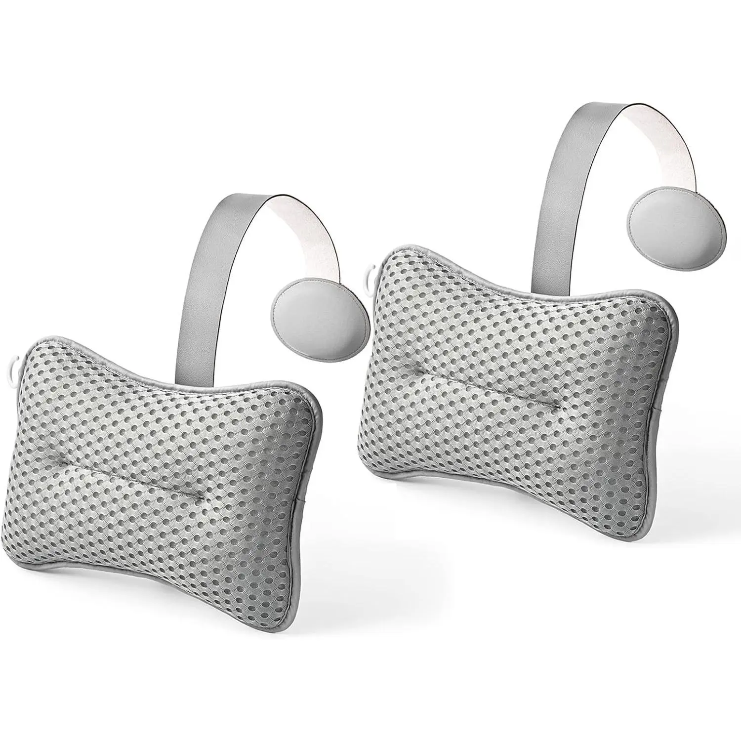 2-Pack Grey Large Hot Tub Spa Pillow - Universal Chaise Lounge Headrest & Neck Support Cushion, Adjustable Height with Long Strap, Easy Drying with Hook
