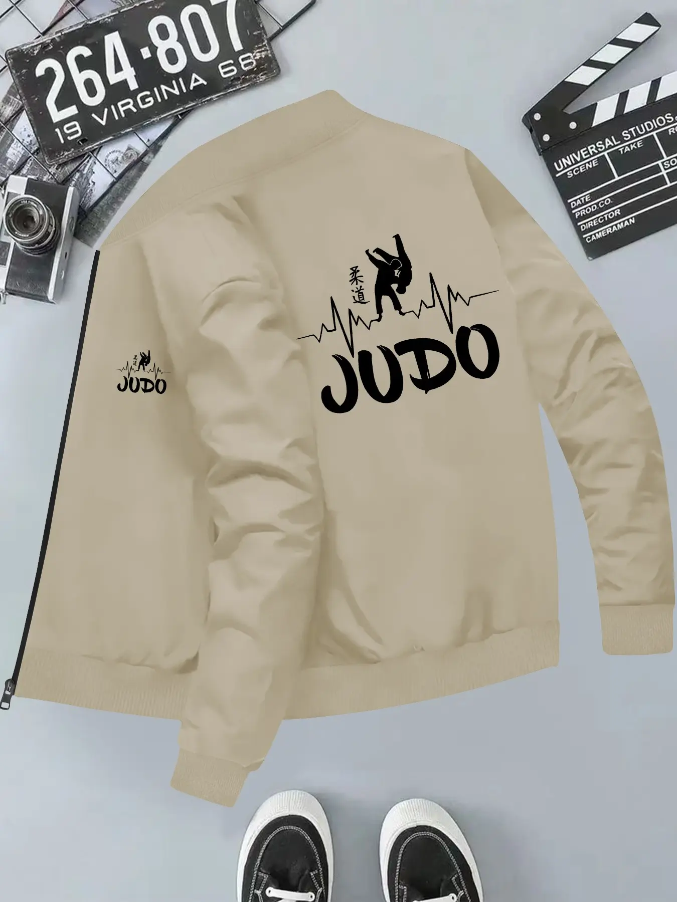 Judo Pattern Print Men's Hooded Casual Jacket, Long Sleeve Slim-Fit, Geometric Design, All Seasons Wear