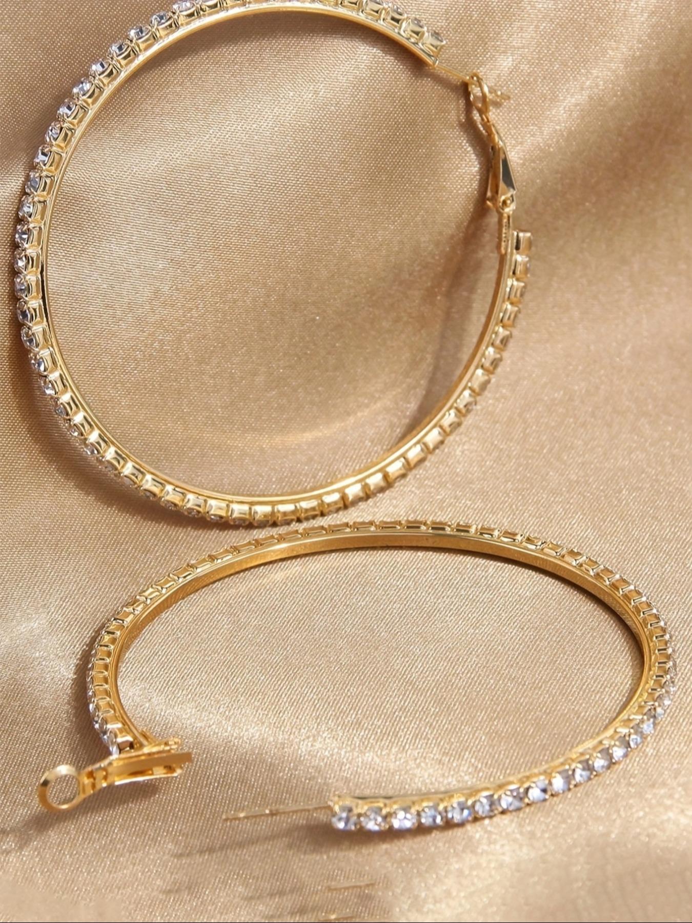 Women's Elegant Rhinestone Decor Hoop Earrings, 1 Pair Fashion Glittering Hoop Earrings for Party, Daily Decor, Trendy All-match Luxury Jewelry High Quality Earrings As Birthday Gift for Women & Girls
