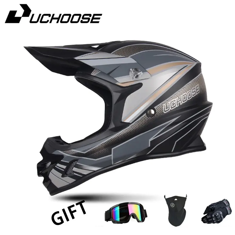 Detachable Brim Off-Road Helmet Set Dirt Bike Helmets for Mountain Bike Rally Car Dirt Motorcycle Unisex, Includes Gloves Face Mask Windshield