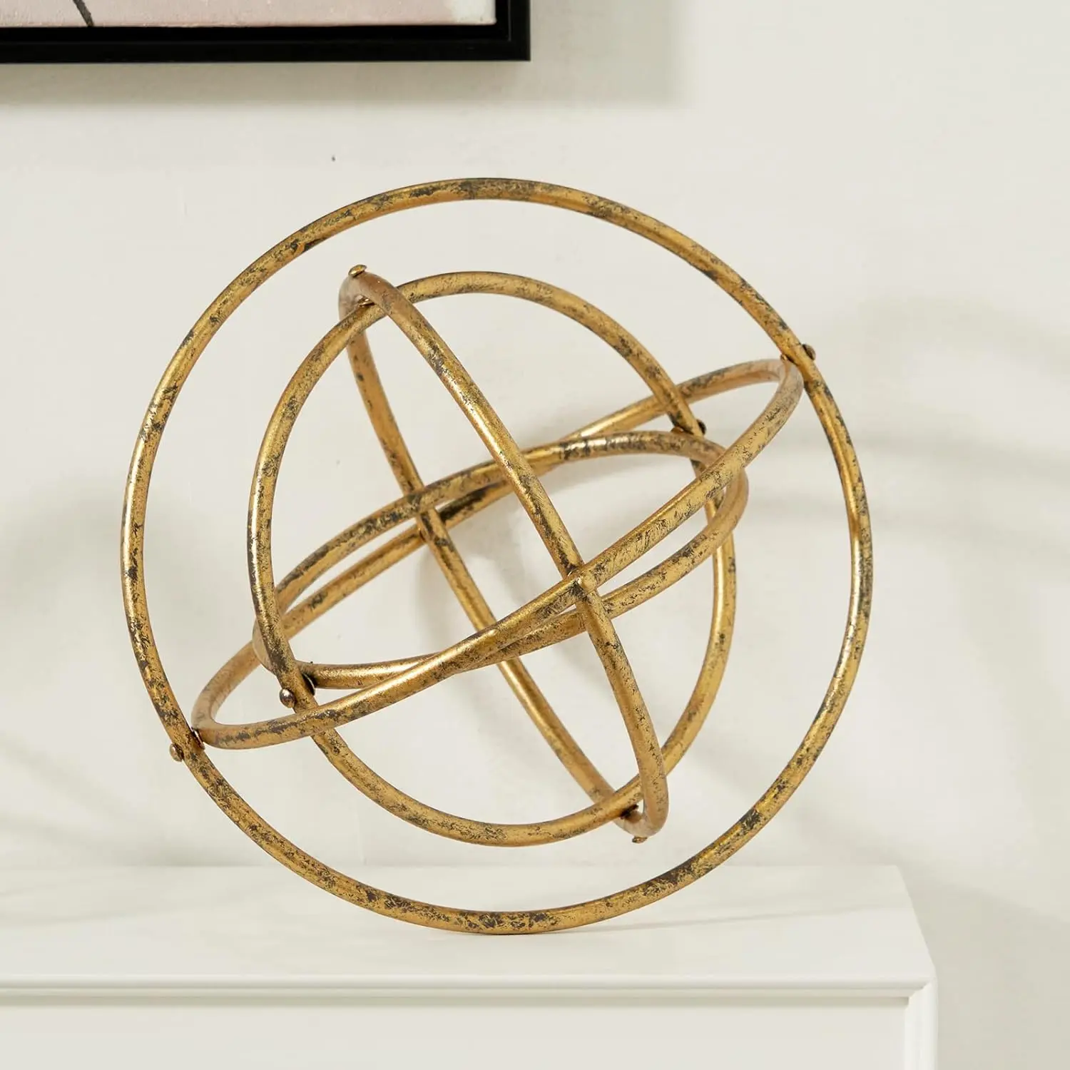 8 inches Golden Iron Sphere, Foldable Geometric Sculpture Decorative Sphere, Tabletop Decorations for Living Room, Study, Bedroom, Modern Home Decor Accents