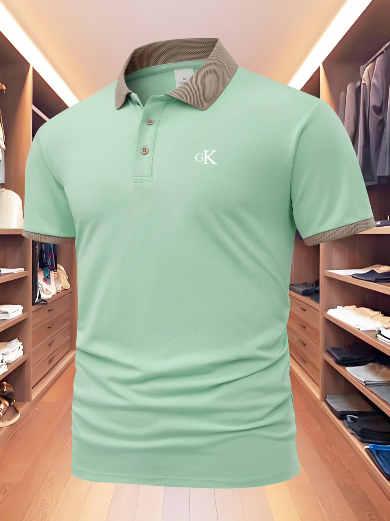 Men's Colorblock Letter Print Polo Shirt, Regular Fit Casual Short Sleeve Collared Top for Summer, Fashion Men's Clothes for Daily Wear