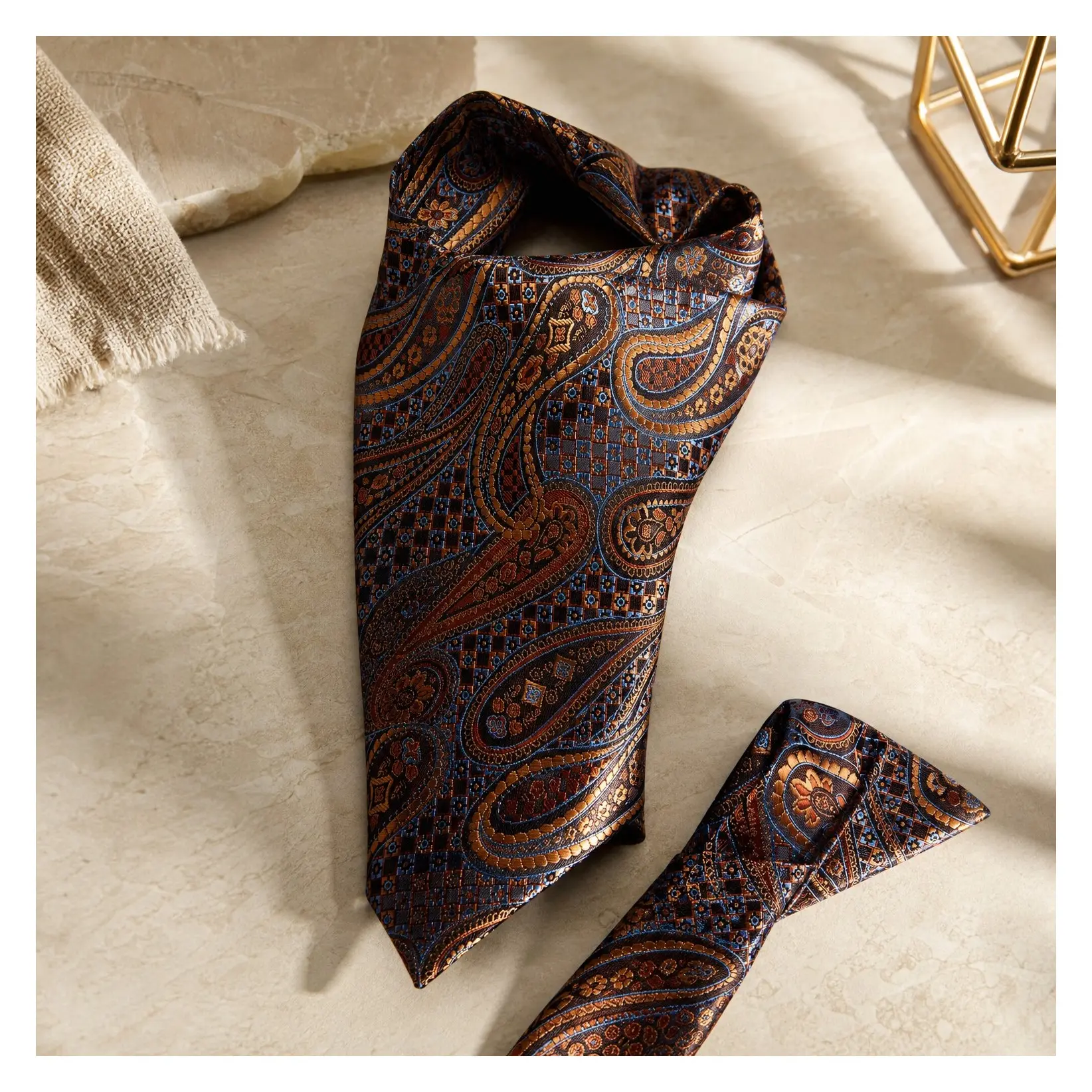 Paisley Floral Self Tie Ascot Cravat for Men with Pocket Square and Cufflinks Wedding AccessoriesGift