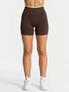 2026 Women's High Waisted Contrast Trim Seamless Yoga Shorts, High Elastic Tummy Control Butt Lifting Workout Biker Shorts, Breathable Quick Dry Sports Running Cycling Compression Shorts For Gym Athletic Fitness Training