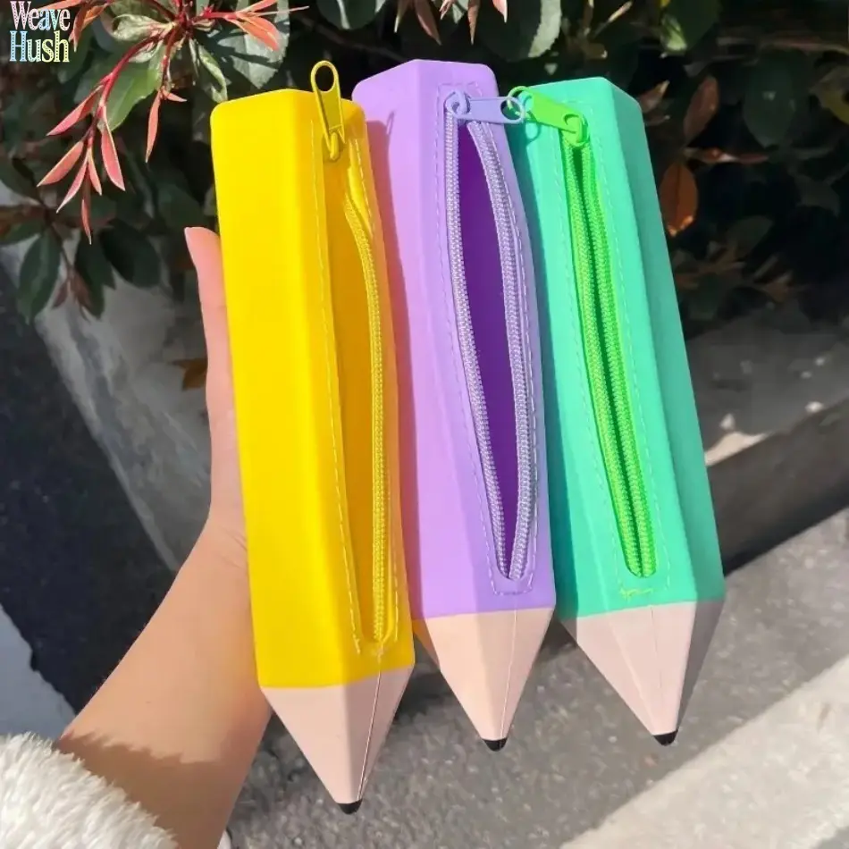 2‑Pack Pencil‑Shaped Silicone Pouch, Back‑to‑School Essentials, Cute Novelty Waterproof Stationery Bag, Sturdy Soft Storage Case for Students Classroom, Office Desk Organizing and Back‑to‑School Gift‑Giving