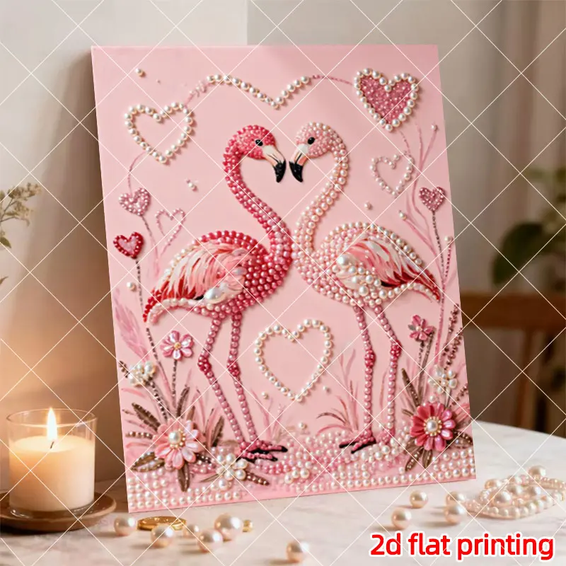 2026 New Pearl Painting, Flamingo Couple Theme, Frameless DIY Diamond Painting Kit, Bedroom Decor, Living Room Art, Unique Holiday Gift