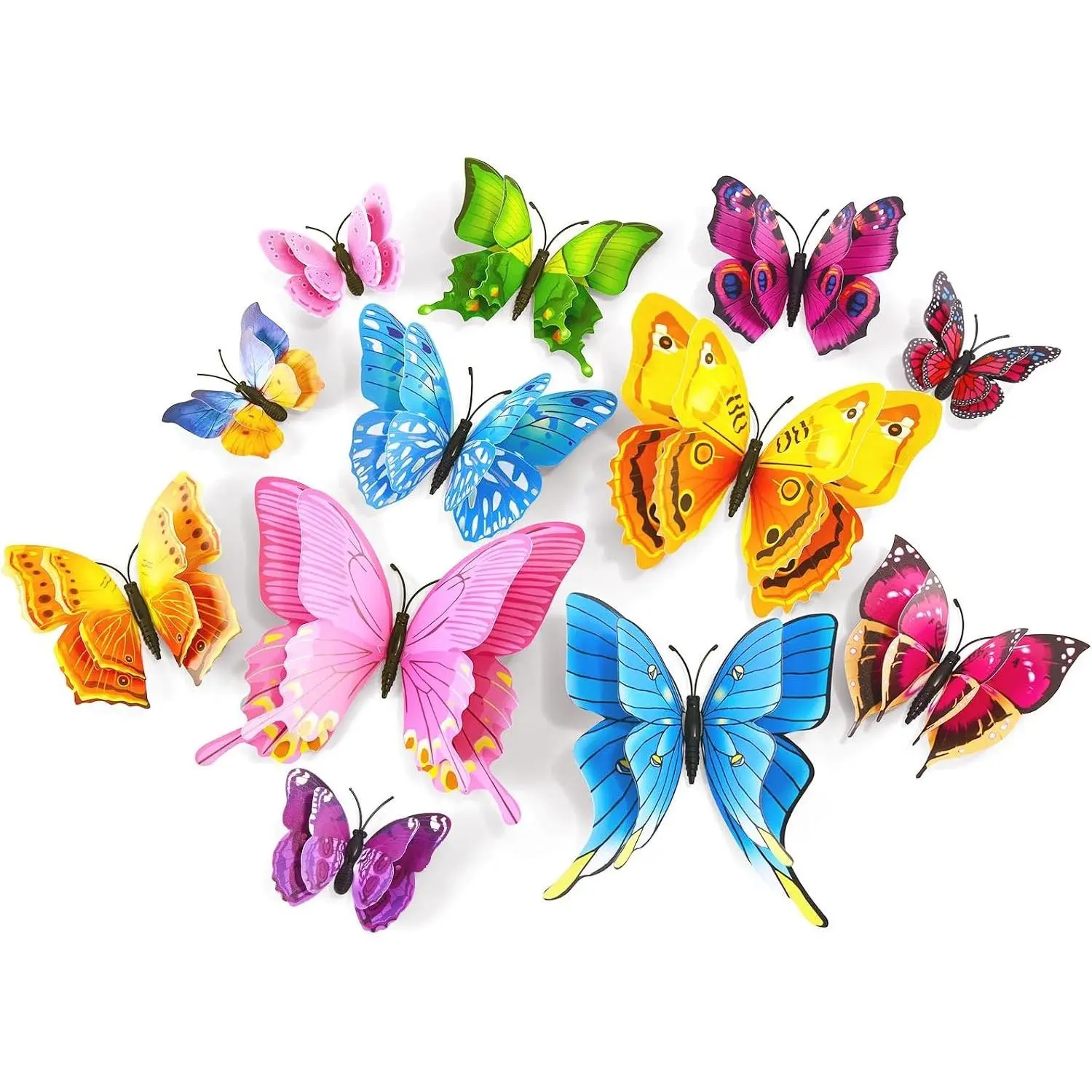 3D Butterfly Wall Decor, 24 Pcs Double Layer Butterfly Decorations for Party Decorations Locker Decor Refrigerator Decal, Reusable (Colorful)