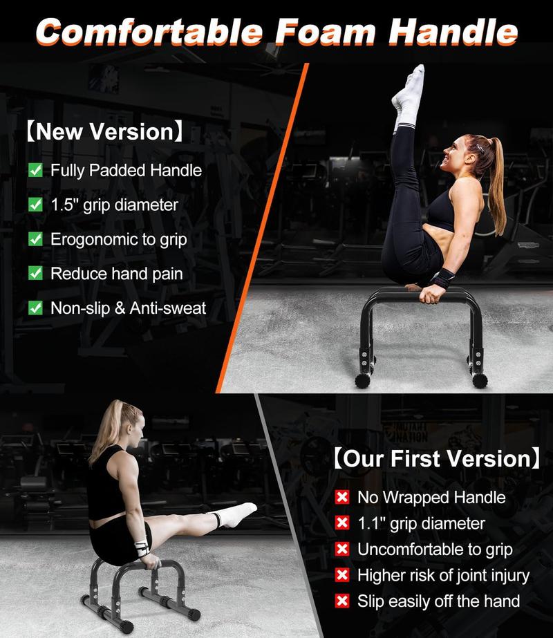 Push Up Bar, 12 Inch High Non-Slip Parallettes Bars & Dip Bars With Foam Handles, Heavy-Duty No Wobbling Calisthenics Equipment For Handstand, L-Sit, Gymnastics, Strength Training Home Gym Use
