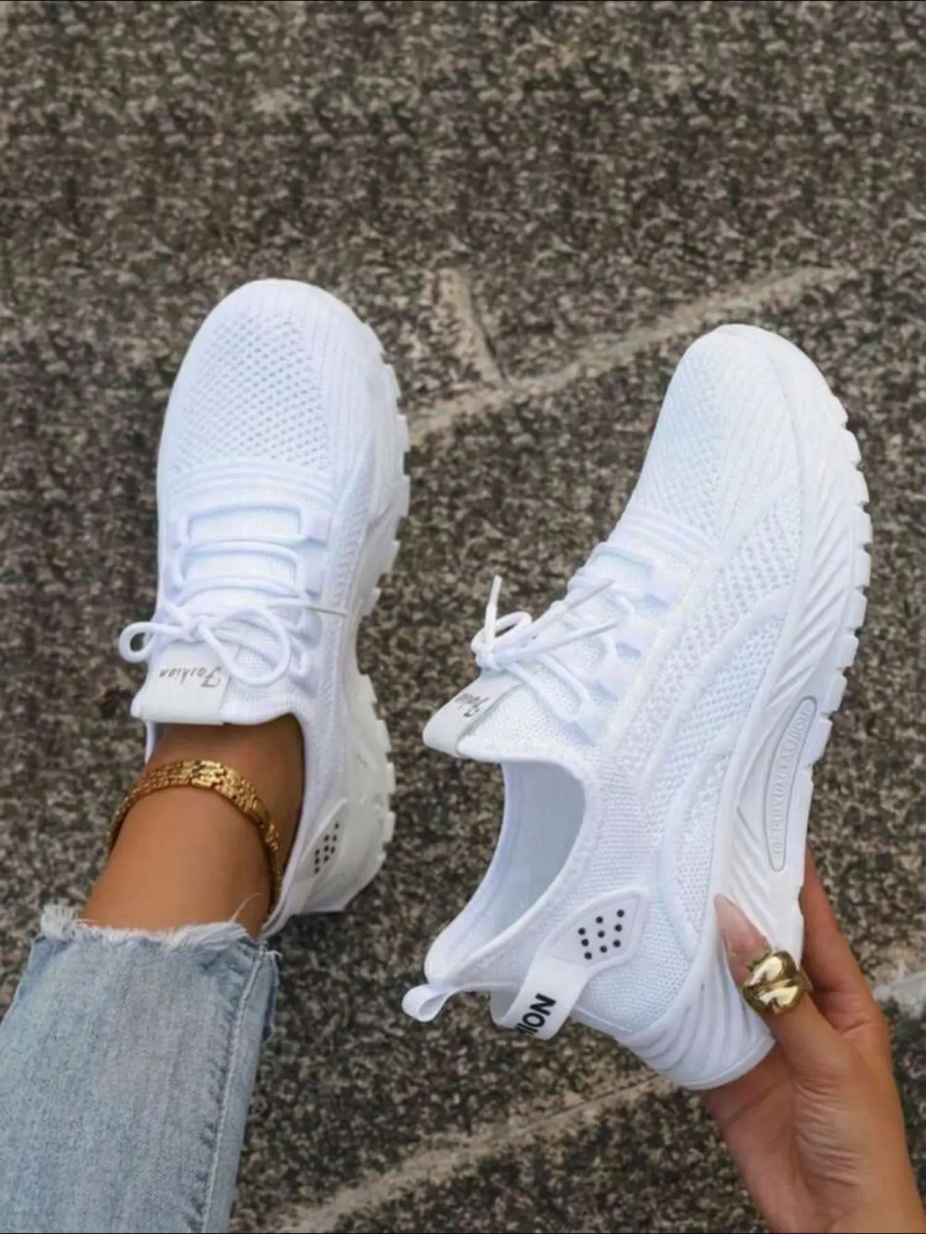 Women's Laced Thick Sole Dad Shoes, Breathable Flyknit Mesh Anti-Slip Sports Casual Shoes, Daily Fitness Versatile Height-Boosting Running Shoes