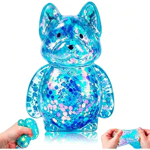 Dog Squishy,Squishy Dog,Glitter Dog Stress Ball,Slow Rise Fidget for Anxiety Relief,Glitter Dog Sensory Fidget Toys for Adults,Sensory Stress Relief Toy for Adults - Blue