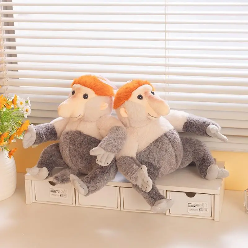 33cm Stuffed Proboscis Monkey Sitting Doll Grey Wild Animal Plush Toy with White Loop Man Gift