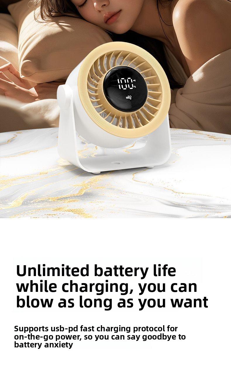 Desktop USB Fan for Office and Students, Silent Small Fan with Digital Display, High-Speed Turbo Fan for Home Use