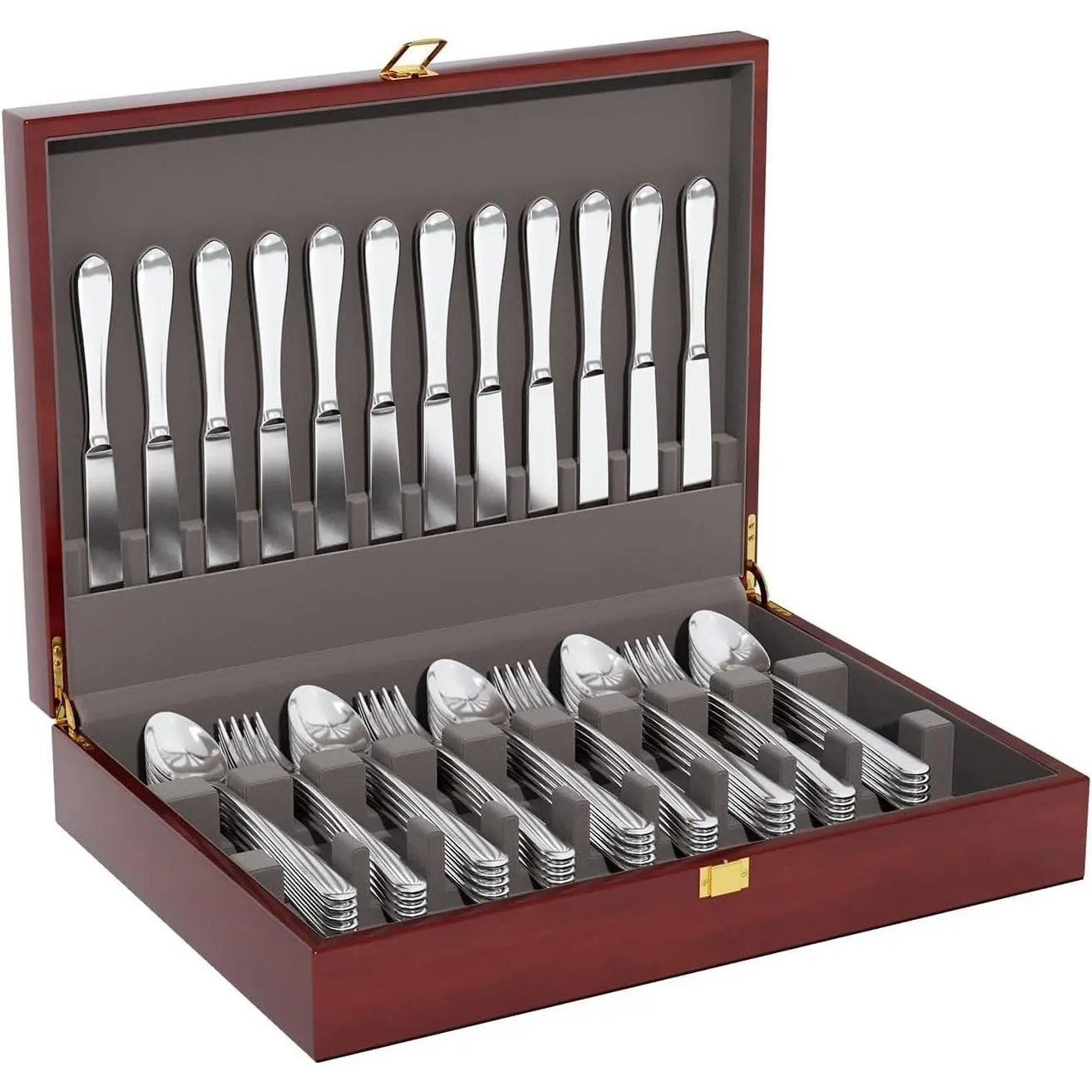Mahogany Silverware Storage Chest Case for Flatware