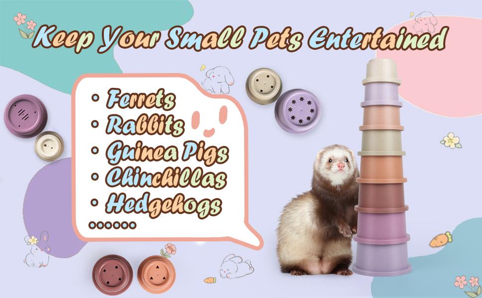 8PCS Stacking Cups for Rabbits, Stackable Bunny Toys, Natural Sugarcane Plastic Pet Nesting Snack Container, Chinchilla, Guinea Pig and Parrot Enrichment Playset for Hiding Food Colorful Bunny Stacking Cups