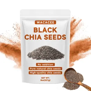 WACACEE Premium Black Chia Seeds, 8 oz (227 g), pure natural chia seeds, no added ingredients, perfect for beverages, high-quality chia seeds for smoothies, fitness meals, baking, resealable bag