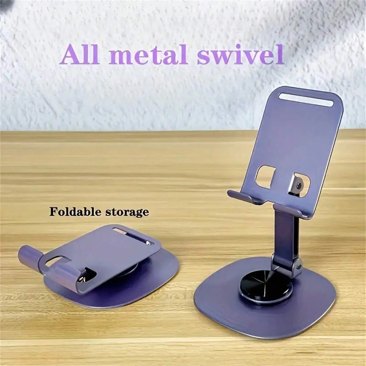 Aluminum Phone Stand, Waterproof, 360° Rotatable Desktop Holder, 2-Stage Adjustable Folding Design, Ideal for Office and Bedside Use