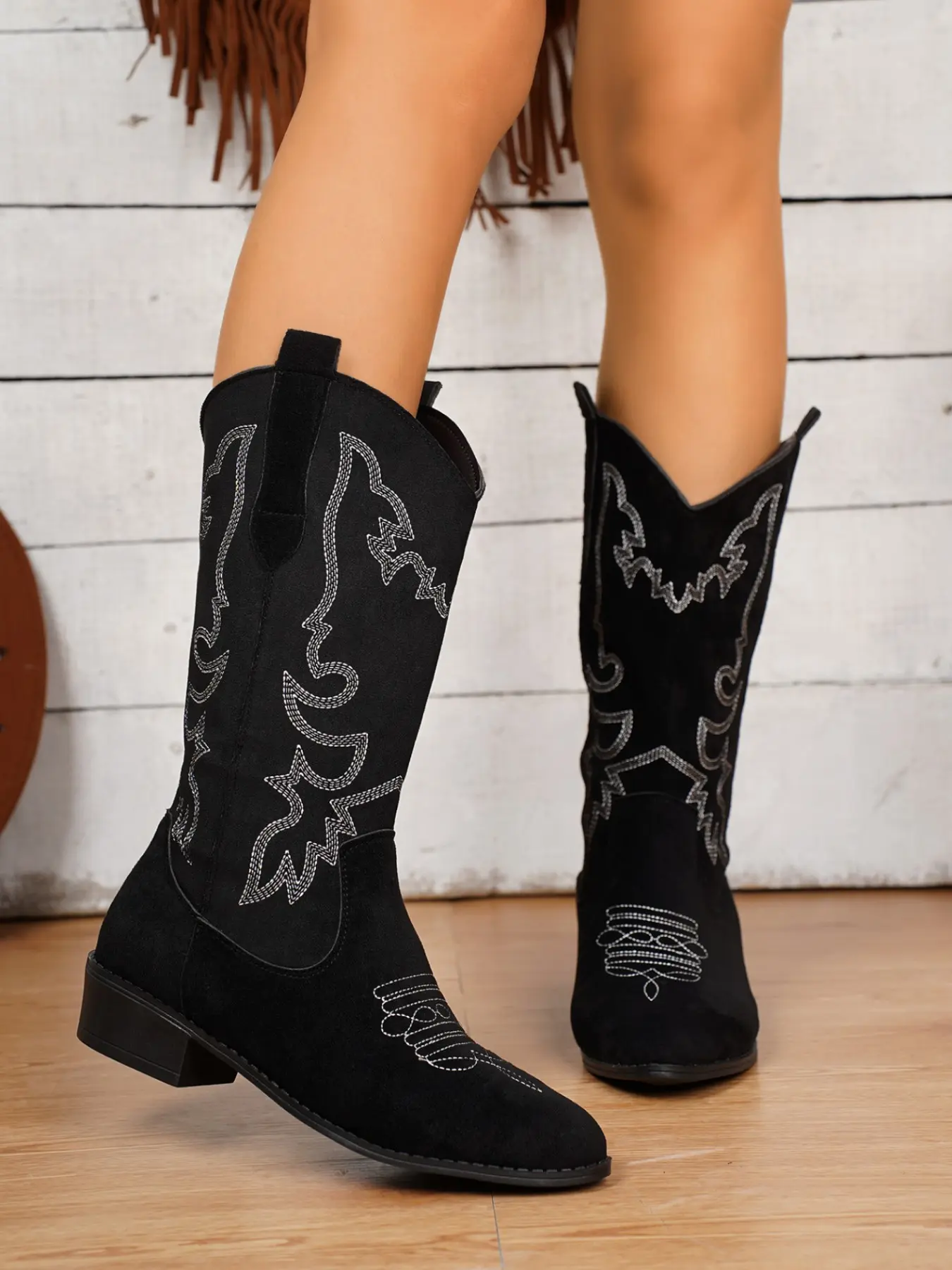 Women's Fall Winter New Vintage Embroidered Western Cowboy Boots, Thick Heel Anti-Slip Mid-Calf Knight Boots, Festival Daily Wear