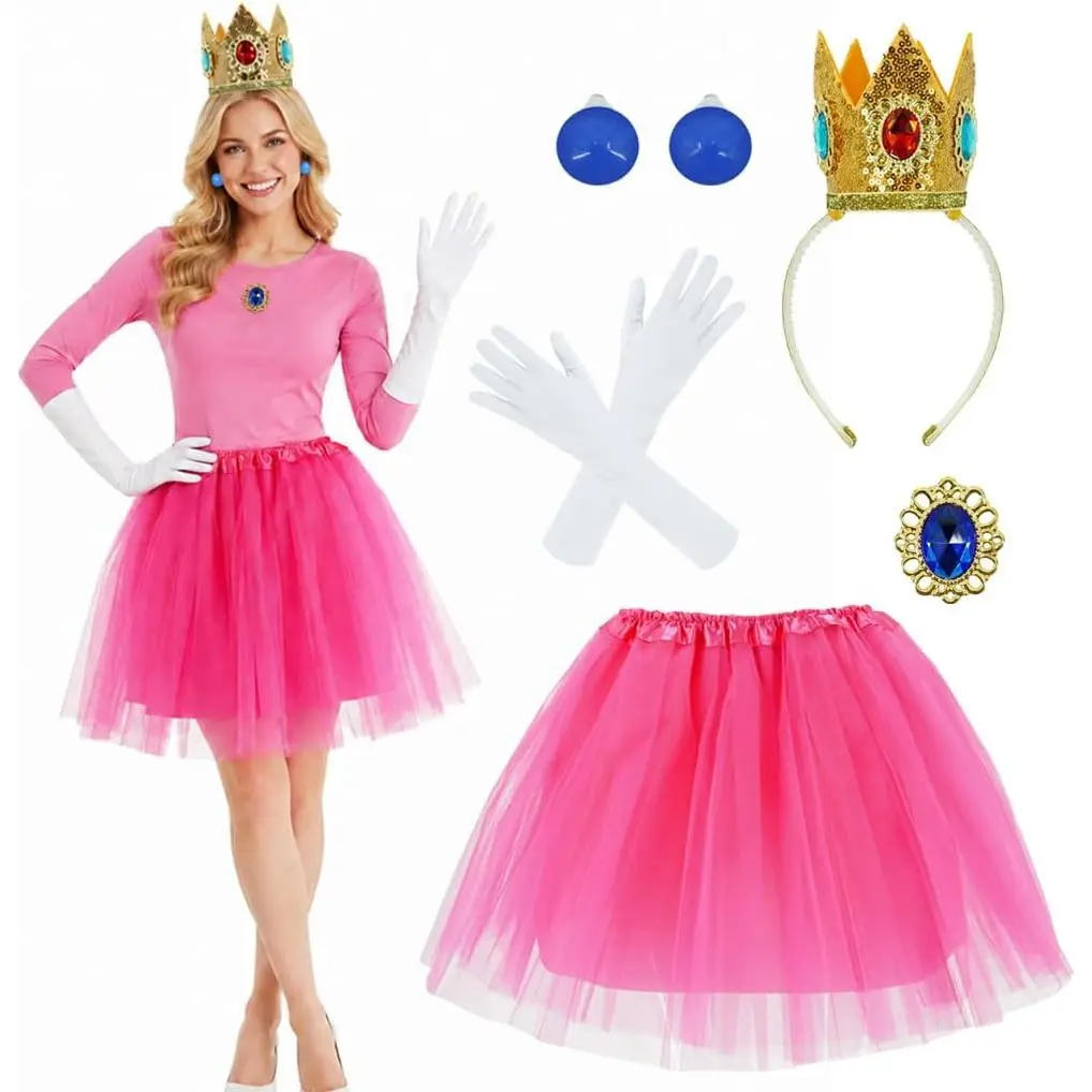 Princess Costume Accessory Women Rosalina Daisy Tutu Skirt Crown Brooch Gloves Earrings Halloween Cosplay Prop