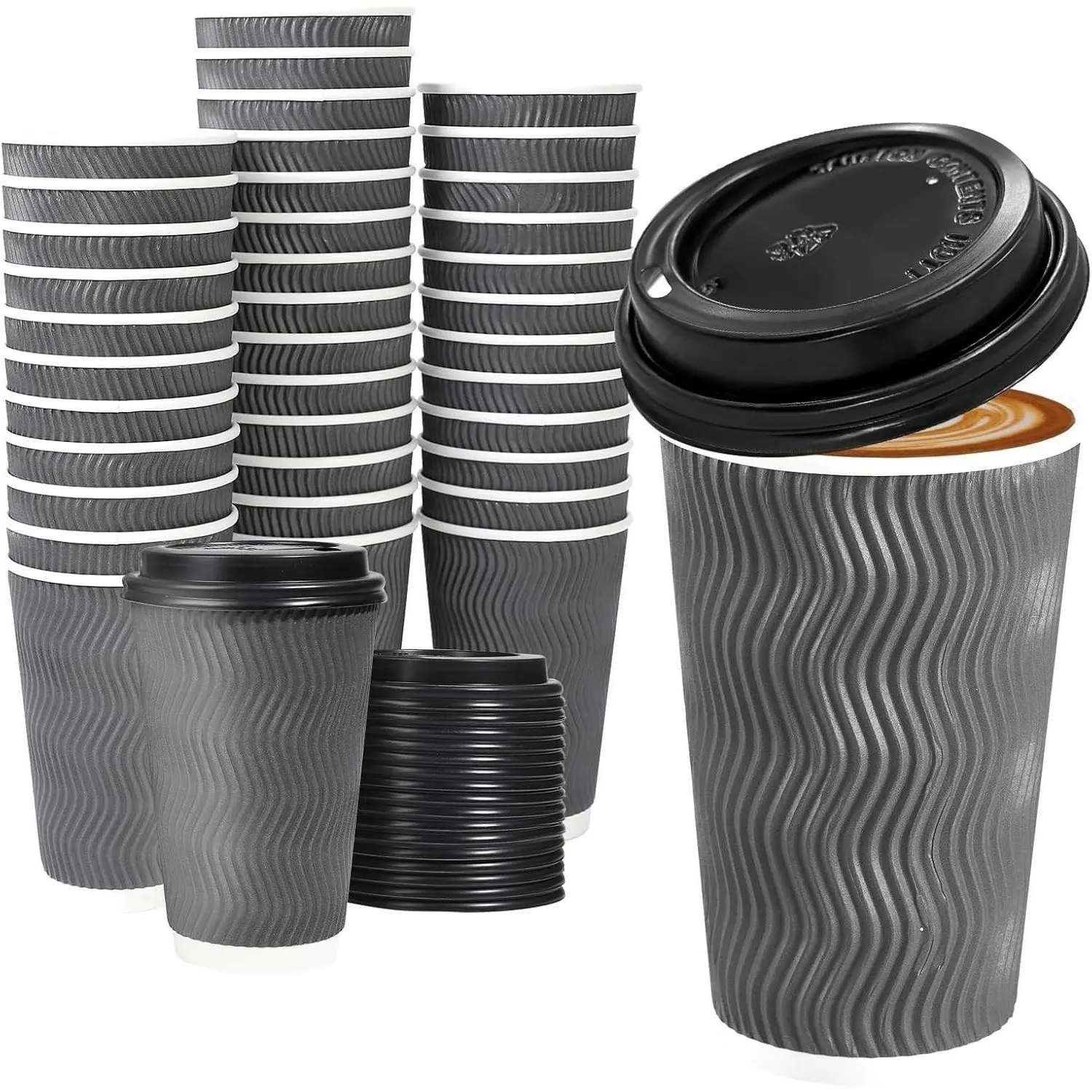 50 Pack 16 oz Insulated Disposable Coffee Cups with LidsGift