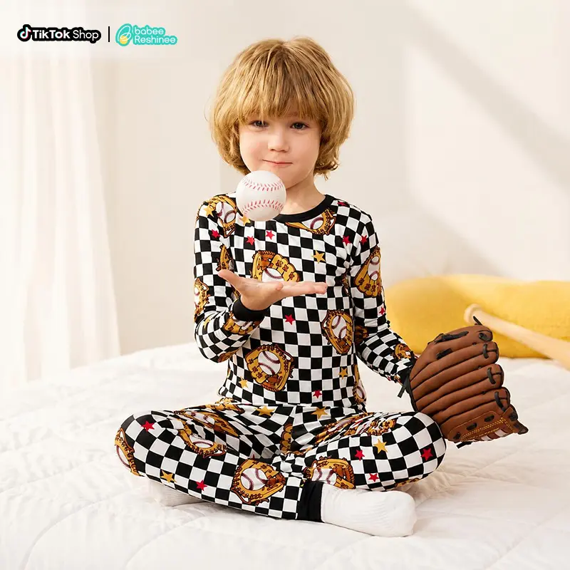babee Reshinee Unisex Soft Bamboo Viscose Kids Fitted 2-Piece Long Sleeve Pajama Set, Tagless Neck Label, Breathable Stretchy, Moisture-Wicking, Odor-Eliminating, Cute Cartoon Print Gift for 12M-8Y Girls' Sleepwear, Tie Dye/Camouflage Washed Options, High