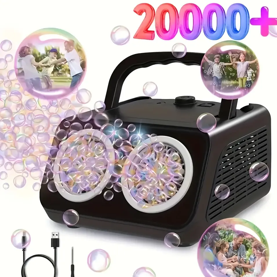 Electric Bubble Maker with Dual Fans, Producing Over 20, 000 Bubbles Per Minute, Ideal for Children, Battery Operated, Comes with Bubble Solution, Perfect for Outdoor Play