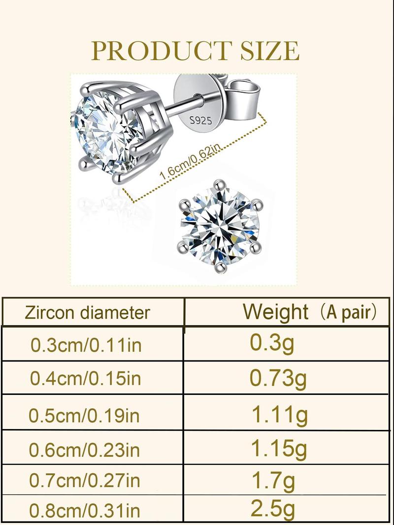 S925 Sterling Silver Glittering Diamond Stud Earrings, Solitaire Earrings, Artificial Zirconia, Pretty Studs, Fashionable Stud Earrings for Women & Girls, Trendy All-match & Exquisite Jewelry for Birthday Gift, Accessories for Women