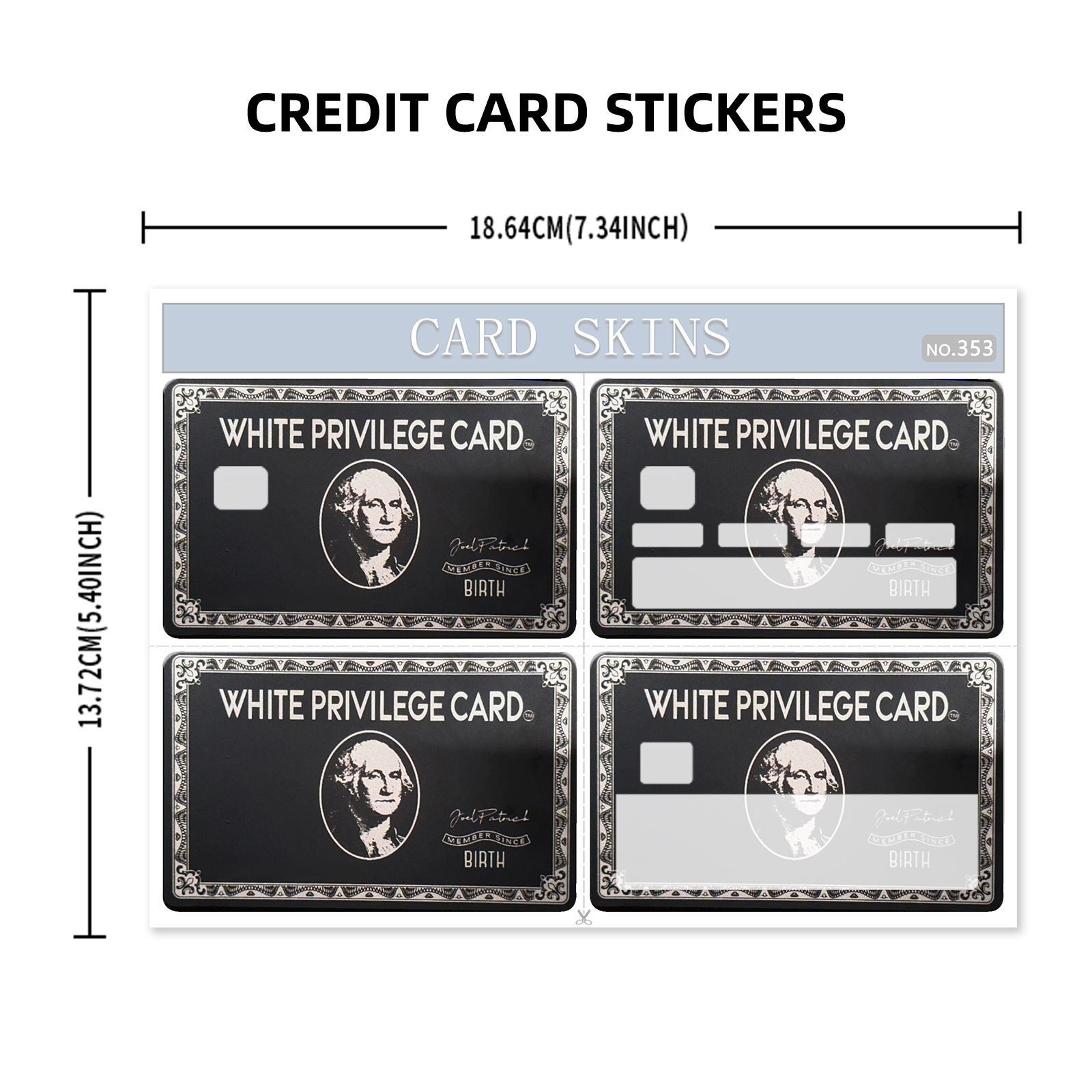White Privilege Card Design Credit Card Ultra Thin Skin Vinyl Sticker, 4 Counts/set Ultra-thin Skin Vinyl No Residue Sticker, Waterproof & Scratch Resistant Card Sticker